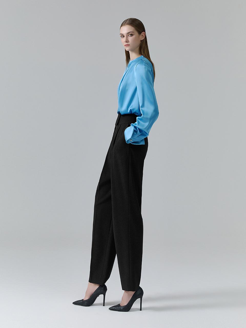 NUMERO SETTE Wool Blended Pleated Baggy Fit Pants [Black]