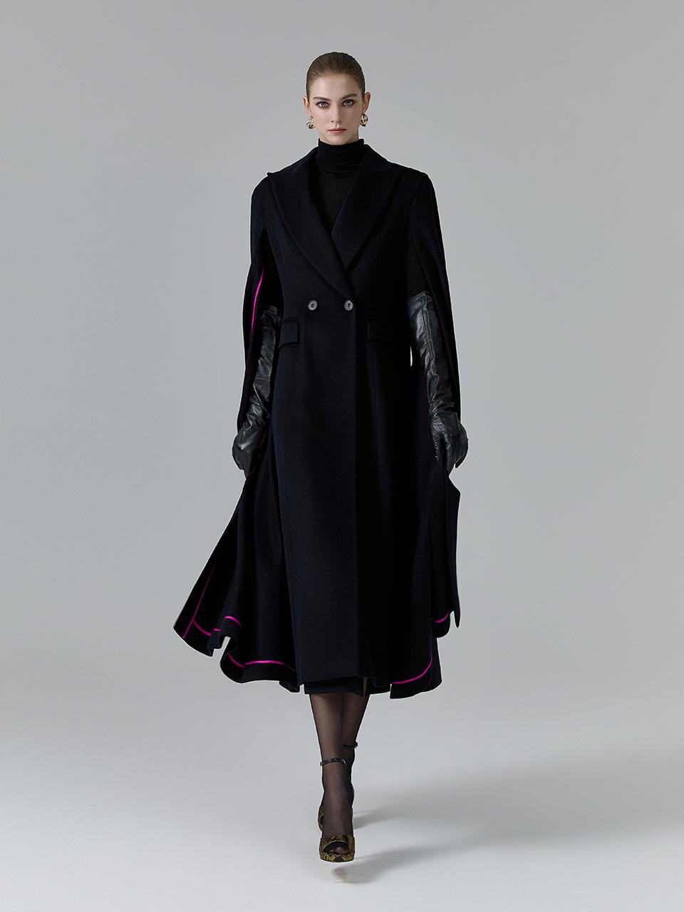 NUMERO SETTE Wool Cashmere Cape Slim Fit Coat [Navy]