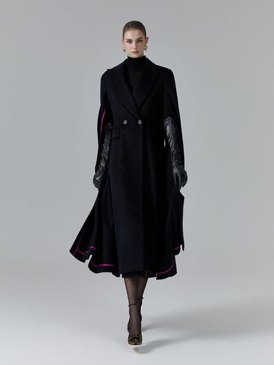 NUMERO SETTE Wool Cashmere Cape Slim Fit Coat [Navy]