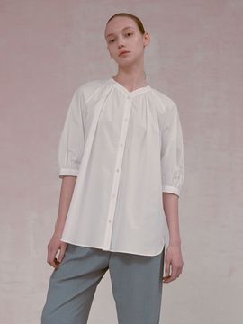 NUVO.10 Cotton No Collar Shirring Blouse