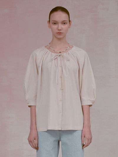 NUVO.10 Shirring Neck Ribbon Blouse