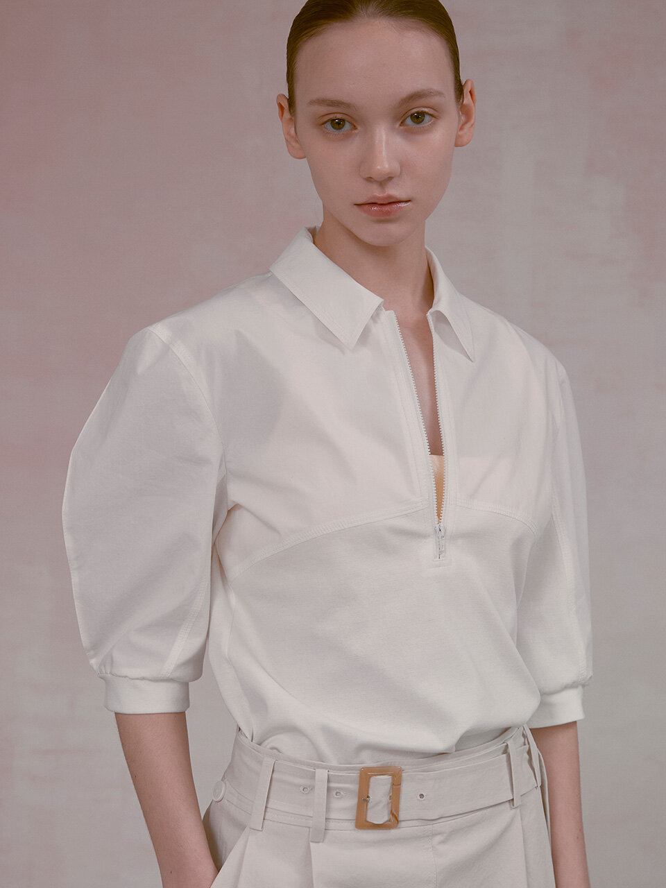 NUVO.10 Shirt Cotton Block Zip Up Blouse