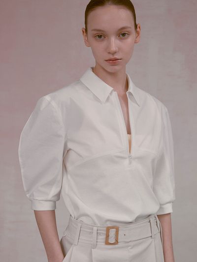 NUVO.10 Shirt Cotton Block Zip Up Blouse