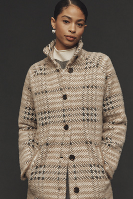 NVLT - Eyelash Knit Houndstooth Plaid Coatigan Jacket