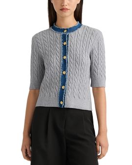 Nvlt Nvlt Denim Trim Cable Knit Short Sleeve Sweater