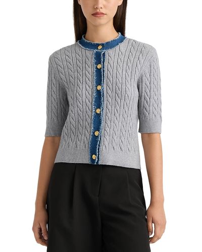 Nvlt Nvlt Denim Trim Cable Knit Short Sleeve Sweater
