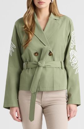 NVLT NVLT Embroidered Belted Crop Trench Coat