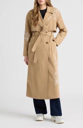 NVLT NVLT Embroidered Belted Trench Coat