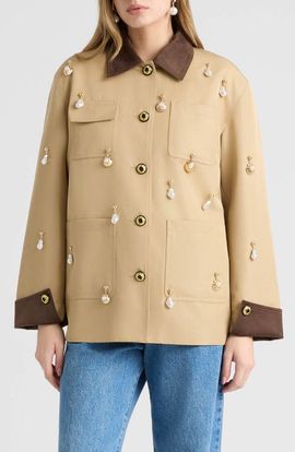 NVLT NVLT Faux Pearl Charm Detail Twill Jacket