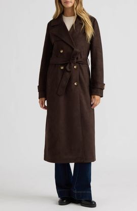 NVLT NVLT Faux Suede Double Breasted Longline Coat