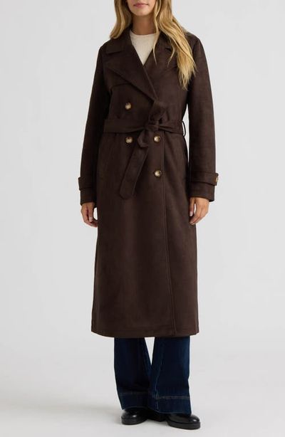 NVLT NVLT Faux Suede Double Breasted Longline Coat