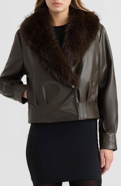 NVLT NVLT Leon Faux Leather Jacket with Faux Fur Collar