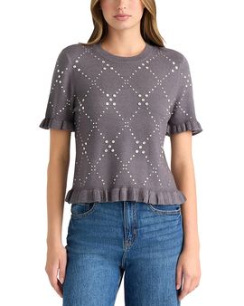 Nvlt Nvlt Rhinestone Crewneck Ruffle Trim Sweater