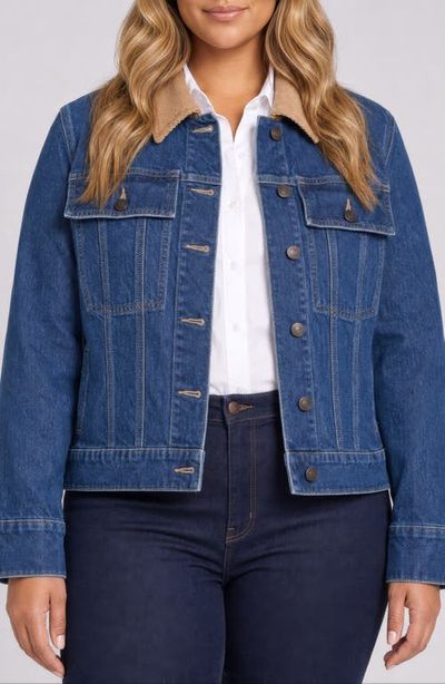 NYDJ NYDJ Corduroy Collar Cotton Blend Denim Jacket