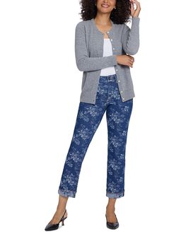 Nydj Nydj Marilyn High Rise Cuffed Straight Ankle Jeans in Floral Jacquard Indigo