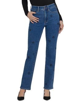 Nydj Nydj Marilyn High Rise Floral Stone Detail Straight Jeans in Hosta