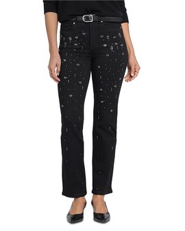 Nydj Nydj Marilyn High Rise Scatter Rhinestone Straight Jeans in Black Rinse