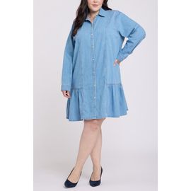 NYDJ NYDJ Ruffle Hem Long Sleeve Denim Shirtdress