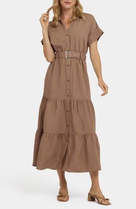 NYDJ NYDJ Tiered Linen Blend Shirtdress