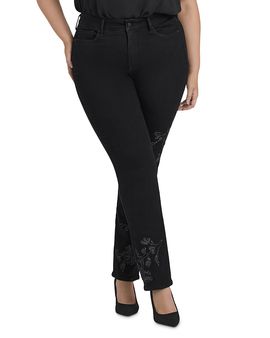 Nydj Plus Nydj Plus Marilyn Embroidered High Rise Straight Jeans in Black Rinse