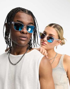 Oakley Oakley Frogskins square festival sunglasses with reflective blue lens in transparent-Clear