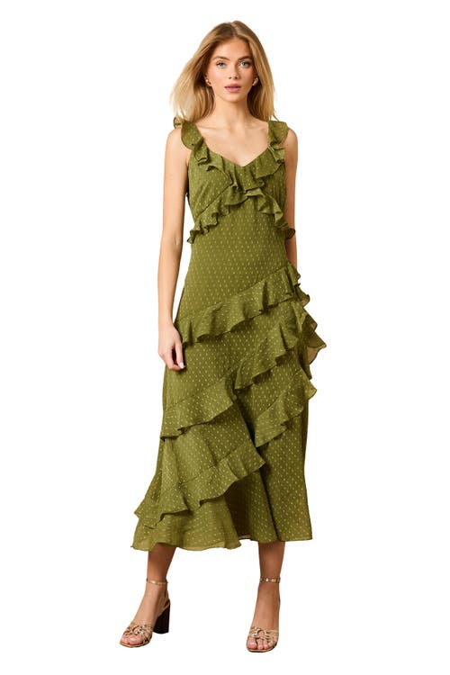 Oasis Oasis Dobby Ruffle V-Neck Tiered Midi Dress