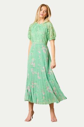 Oasis Oasis Floral Lace Bodice Pleated Midi Dress