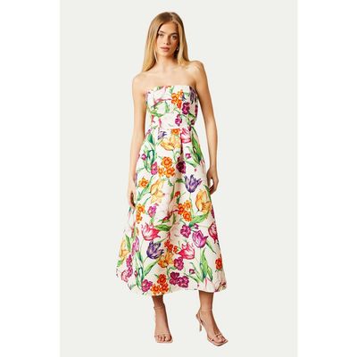 Oasis Oasis Floral Twill Strapless Midi Dress