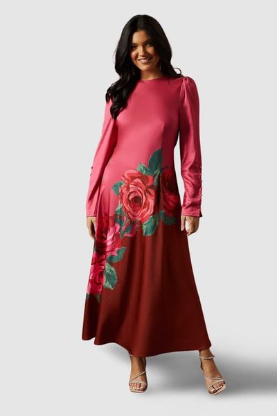 Oasis Oasis Premium Satin Placement Print Maxi Dress