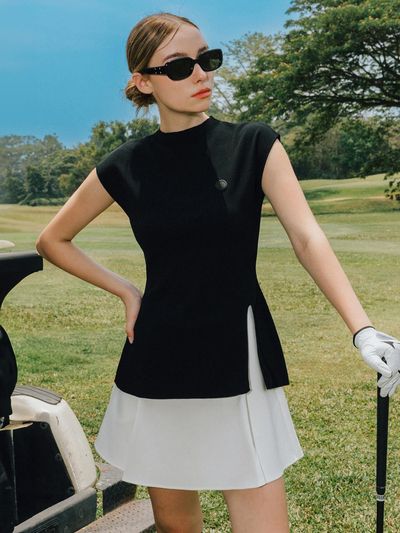OBER GOLF & SPORTS Airy Slit Cool Knitwear [Black]