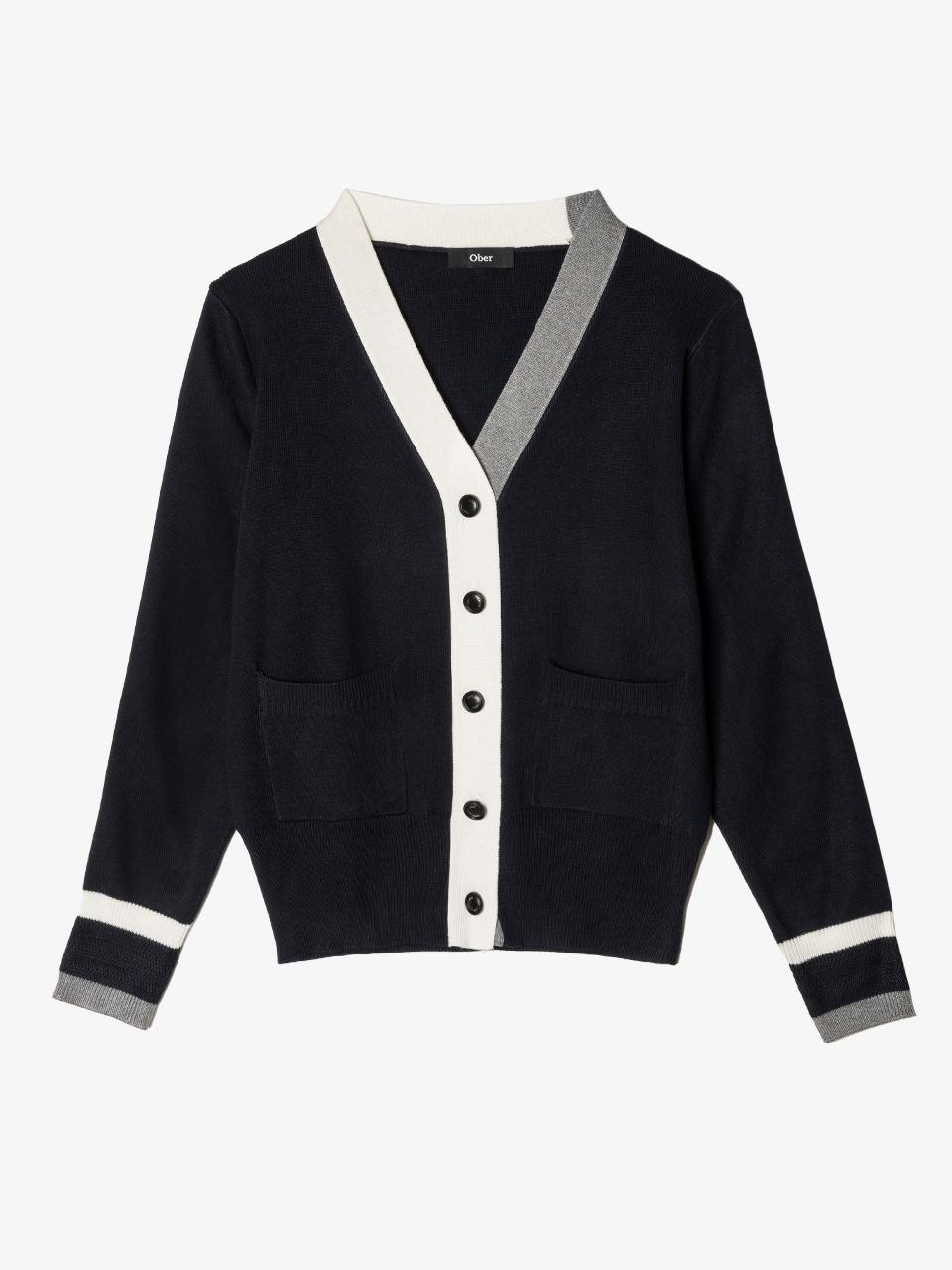 OBER GOLF & SPORTS Sleeve Point V-neck Cardigan [Navy]