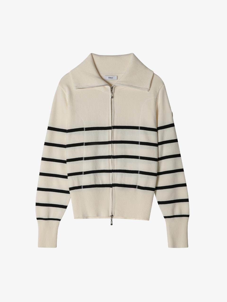 OBER GOLF & SPORTS Stripe Knitwear Zip Up Cardigan (Light Beige)