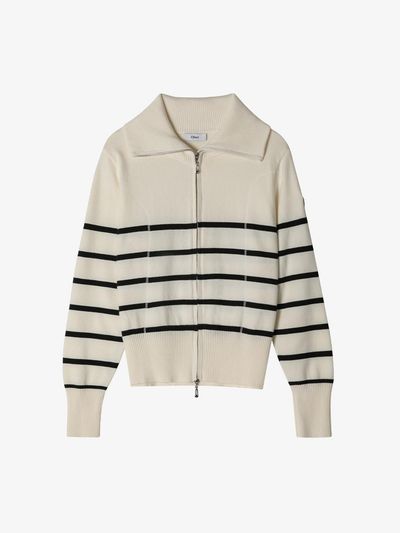 OBER GOLF & SPORTS Stripe Knitwear Zip Up Cardigan (Light Beige)