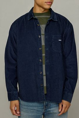 OBEY OBEY Corduroy Woven Long Sleeve Shirt in Night Sky, Men's at Urban Outfitters