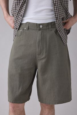 OBEY OBEY Devin Baggy Linen Shorts in Smokey Olive, Men's at Urban Outfitters