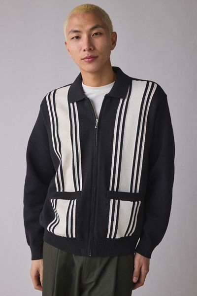 OBEY OBEY Matt Zip Up Polo Collar Sweater in Black, Men's at Urban Outfitters