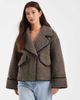 Object Object borg teddy aviator jacket with contrast stitch in brown-Black - 1