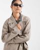Object Object clean lightweight tailored tie waist trench coat in taupe-Neutral - 4