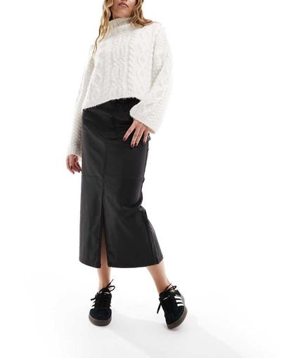 Object Object coated midi skirt with split front in black