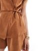 Object Object faux suede tie waist vest in camel beige - part of a set-Neutral - 3