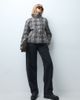 Object Object funnel neck reversible check short trench coat in brown - 1