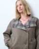Object Object funnel neck reversible check short trench coat in brown - 2