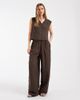 Object Object linen look tailored snap front vest in chocolate - part of a set-Brown - 2
