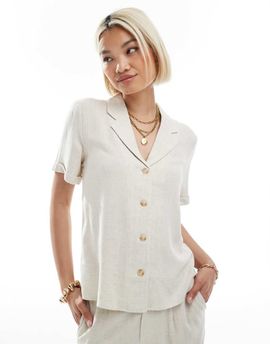 Object Object linen touch shirt in cream - part of a set-White