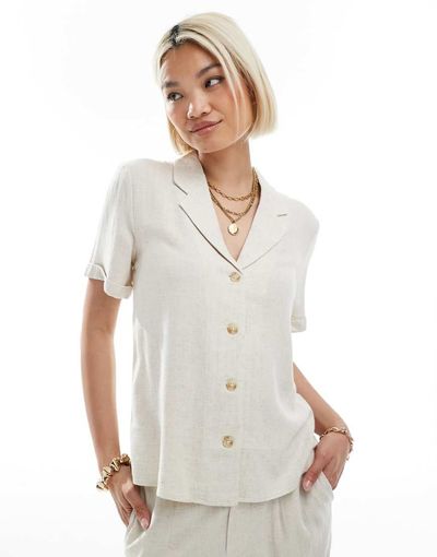 Object Object linen touch shirt in cream - part of a set-White