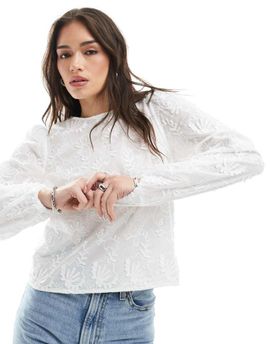 Object Object long sleeve top with applique in white