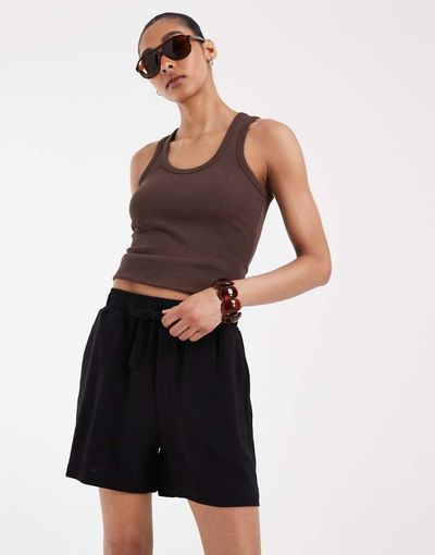 Object Object loose tie waist linen touch shorts in black