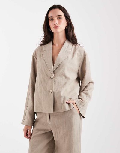 Object Object mix and match short boxy tailored blazer in taupe - part of a set-Neutral