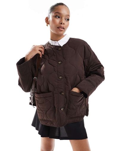 Object Object onion quilted front pocket bomber jacket in brown