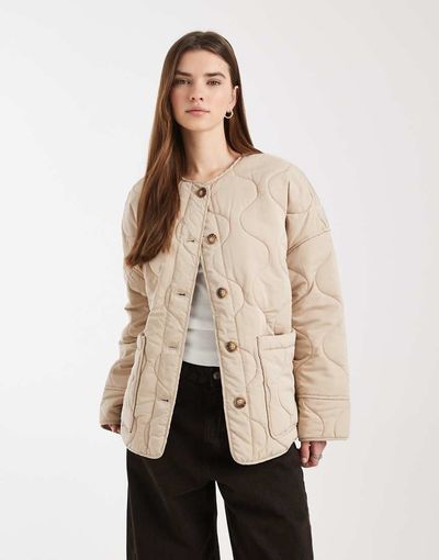 Object Object onion quilted front pocket bomber jacket in humus-Neutral